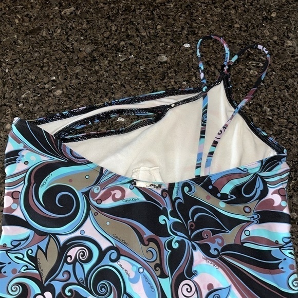 Calvin Klein Blue And Purple Print One Shoulder One Piece Swimsuit - Picture 4 of 7